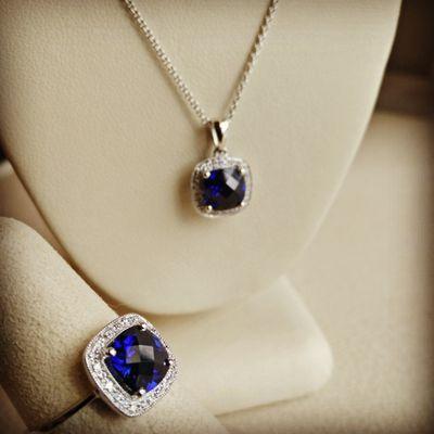 Sapphire & diamond pendant & ring set