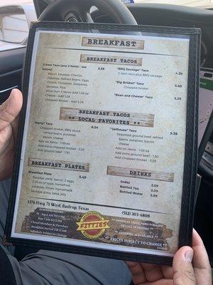 Breakfast menu