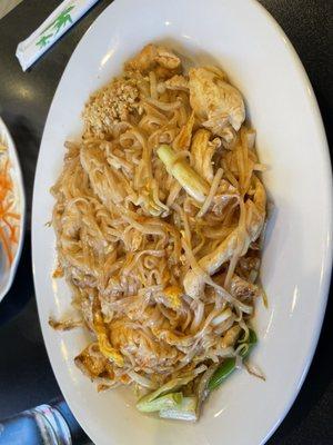 Pad Thai with chicken Delicious and served steaming hot!