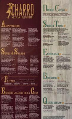 NEW! El Sarape is now Charro Mexican Restaurant. New two sided menu