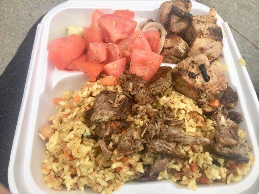 Combo Plate w/ Plov, Salad & Pork Kebab ($12)