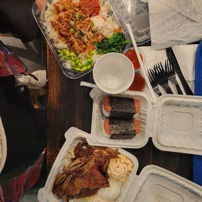 Custom poke bowl, masubi, and short ribs