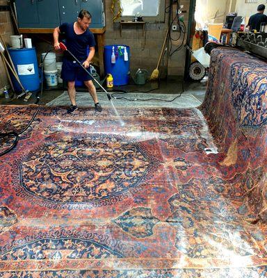 Here we are cleaning a 17th century classical Ottoman Turkish carpet from a renowned Bay Area collection. No job is too great or too small!