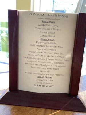 3 Course Lunch Menu