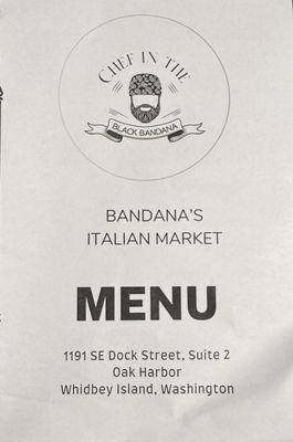 Front page of menu