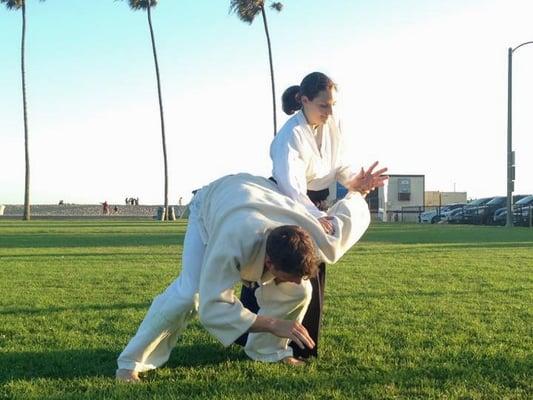 Co-instructor Samantha demonstrating ikkyo, "first form" technique.