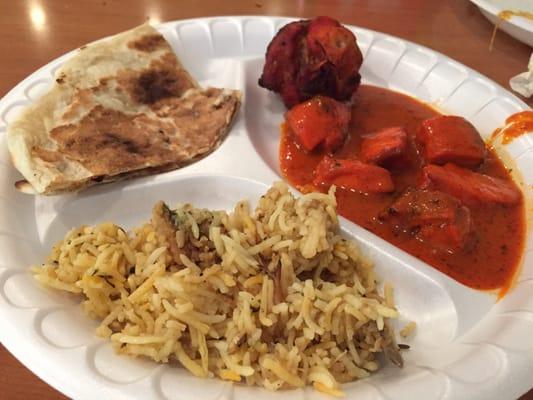 Second buffet trip!  Butter chicken and some biryani.  Naan dipped in sauce is the best.