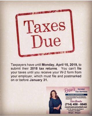 2018 Tax Filling Deadline