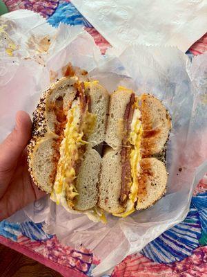 Taylor Ham, Eggs & Cheese Breakfast Sandwich (everything bagel)