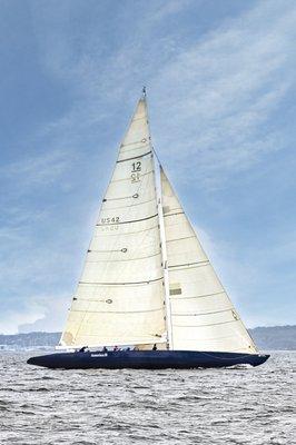 Image shot July 2019, in Narragansett Bay Rhode Island as she competes in the 2019 12 Metre Class World Championship. 67 feet and 27 tons.