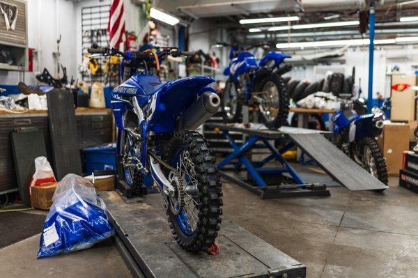 Motorcycles in the repair shop