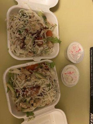 Chicken bacon ranch salad (they ran out of big boxes so they gave us two small boxes)