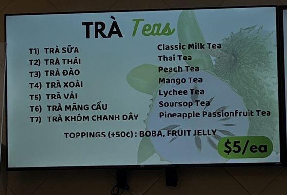 Tea menu