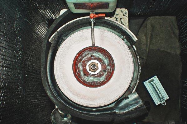 Overhead view of our trusty kaiten horizontal stone sharpening wheel.