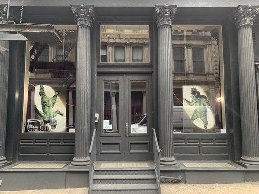 The Development Gallery Window Exhibition featuring "Looking Forward" (left) "Looking Back" (right)