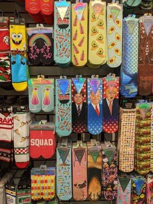 SpongeBob SquarePants songs. President Kennedy, Donald Trump socks. Squad socks. Master grill, Sriracha socks