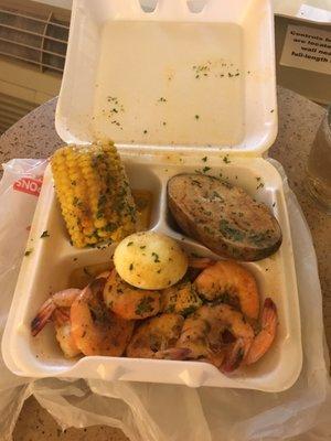 Shrimp combo! The corn was so good with the garlic butter.