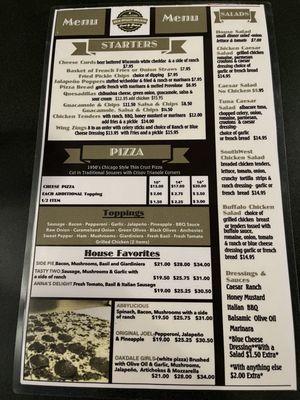 Menu - Starters, Pizza, Salads