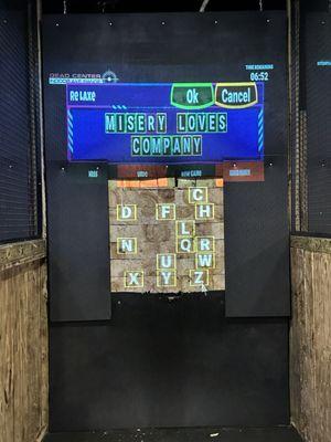 Axe throwing word game