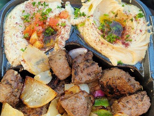 lamb kabob dinner w/ hummus and baba ghanoush