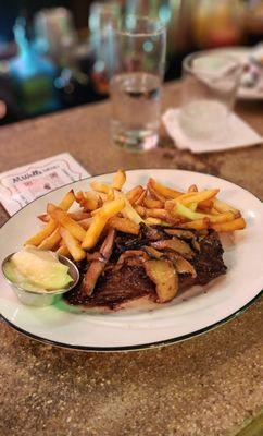 Bavette w/shiitake mushroom butter & fries ($42)