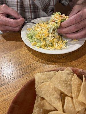 Expensive chicken tacos on flour tortillas