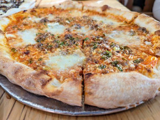 Salsiccia pizza. $19.50. Vodka sauce, Pecorino, fennel sausage, scallion.