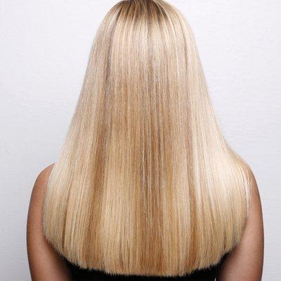 Balayage hair color technique blond over blond cut and color by Heinz