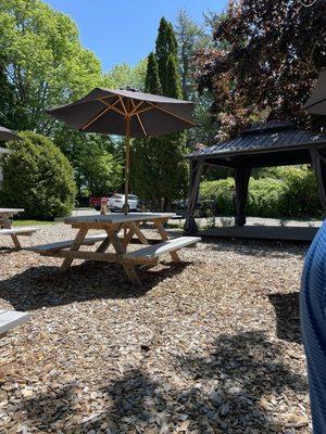 Picnic tables and music area