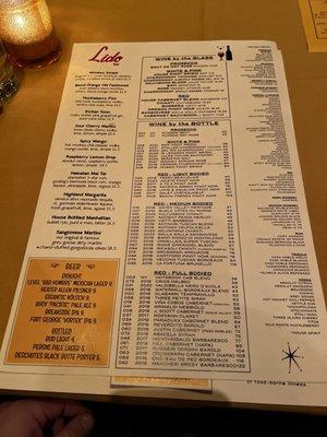 Backside of menu