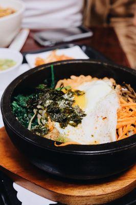 #21 Dolsat-Bibimbap Beef, egg & seasoned vegetables with rice in a stone hot pot