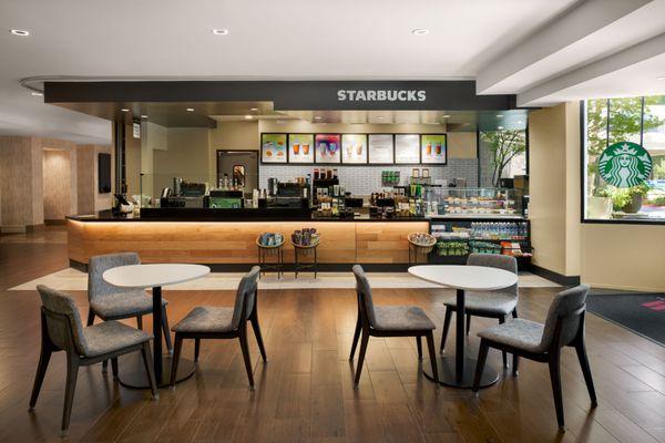 Starbucks coffeehouse open daily with coffee beverages, sweet pastries and refreshing snacks.