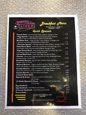 Breakfast menu