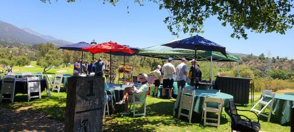 Snack stand now all outside near first tee