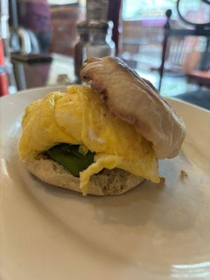 Two Eggs on a English Muffin Sandwich with Avocado