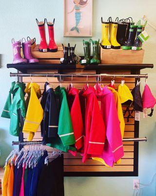 Whipper Snappers has all the rain gear you need. Rain Boots, Rain Jackets, Rain Hats, and Rain Pants!