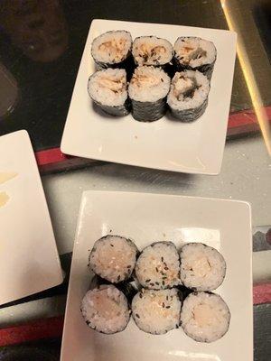 Top unagi roll/Bottom hamachi roll