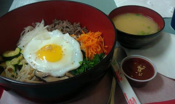 Bibimbap with miso soup.