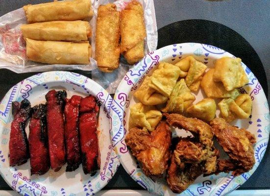 Egg Rolls, Spring Rolls, Sm. Ribs, Fried Chicken Wings, & Fried Cheese Ragoons