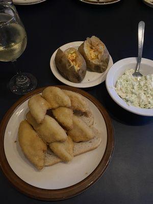 Single perch dinner - yes, you get two baked potatoes.