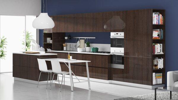 Modern kitchen with acrylic doors.