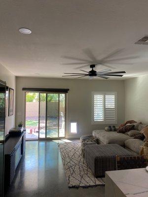 Electric Roller shade on sliding door + high-end ceiling fan + phenomenal shutters with all the upgrades (and for less than competitors).