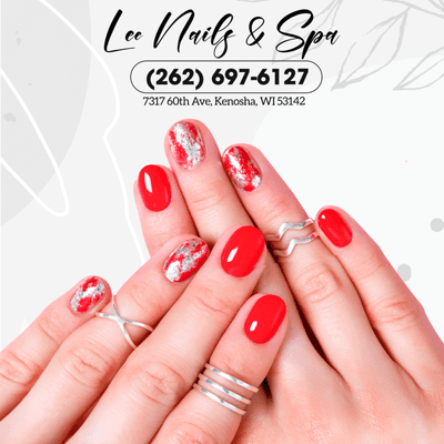 Turn heads with fiery red nails that scream confidence! 
* : https://lk.macmarketing.us/LeeNailsAndSpa-Booking