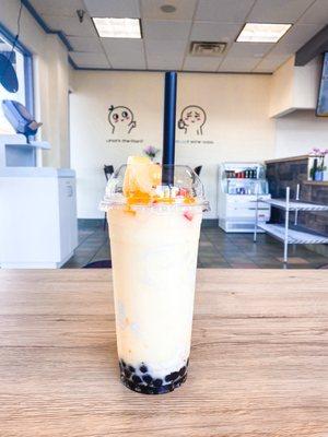 Pina Colada specialty drink with added extra regular honey boba