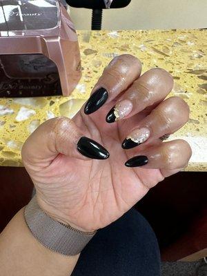 Black almond acrylic set with gold flakes