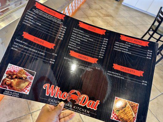 Printed menu