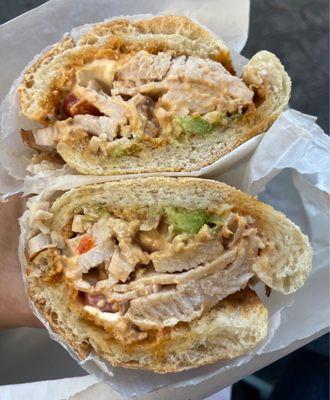 Roast turkey, roasted pepper, smoked mozzarella, avocado, chipotle sauce