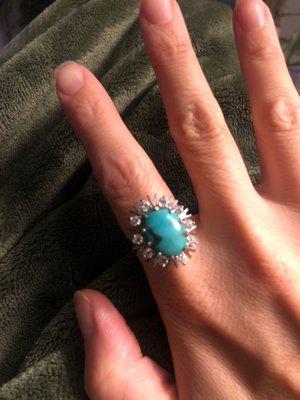 Turquoise and diamond vintage ring