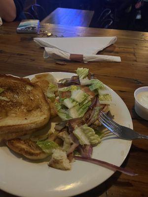 Chicken club sandwich featuring the lettuce scraps used ...