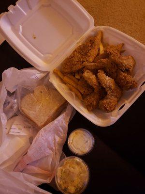 Chicken wings and catfish meal